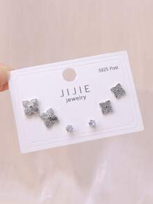 3 أزواج من أقراط الأزرار البسيطة الأنيقة الصغيرة الجميلة ذات 4 بتلات على شكل زهرة للنساء