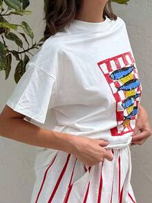 Women's Teens Oversized Graphic Tee Shirts Y2k Short Sleeve Floral Aesthetic Tshirt Top Summer Cute Preppy Clothes-For Women, Holiday, Vacation - 查看 5