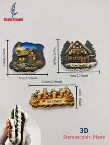 1pc German Style 3D Stereo Fridge Magnet - German Snowy Cabin + Luminous Cabin + Joyful Squirrel Party, High-Precision Embossed Collectible, Personalized Travel Souvenir Fridge Magnet Sticker, Home Decor, Kitchen, Room, Office, Cabinet Craft Gift, Holiday Souvenir, Exquisite Small Gift