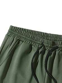 纯色直筒运动裤，适合所有季节，宽松版型，休闲街头风格，舒适运动运动裤 - 軍綠色 - 查看 4