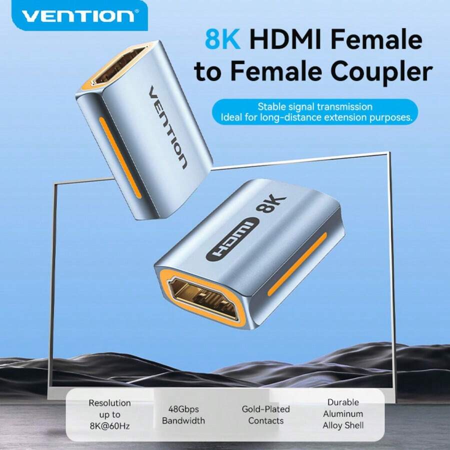Vention 8k Hdmi 合轉器hdmi 2.1 雌雌轉接器hdmi延伸連接器支持8k@60hz Hdmi轉換器4k@120hz 3d適用於pc,筆記本電腦,顯示器,高清電視,投影機 - 灰色 - 查看 1