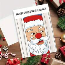 1 张，闪亮风格圣诞贺卡，适合朋友、家人、同事的趣味圣诞贺卡，这是圣诞老人节日贺卡，适合男朋友、女朋友、夫妻的圣诞贺卡