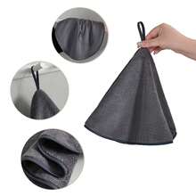 2 pièces Set de serviettes de cuisine, serviette noire, serviette en microfibre super douce, set de serviettes de bain, douces, absorbantes, séchage rapide, serviette ronde à suspendre avec corde de suspension, noir et gris, 50*50cm/20*20 pouces
