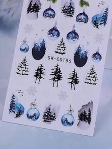 2PCS Winter Nail Art Sticker 3D Snowy Scenery Tree Snowflakes DIY Crystal Pendant Decals Landscape Self Adhesive Nail Art Design Decoration DIY Manicure Nail Supplies For Fall Winter Holiday Nails