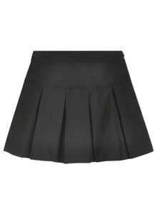 Women's Solid Color Casual Pleated Mini Skirt, Cute Daily Wear - Black - View 8