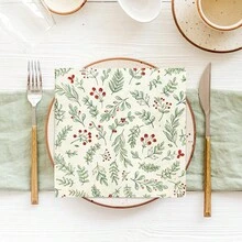 100/60/20pcs 13 * 13 Inch Disposable Printed Napkins With Green Plants And Red Fruit Patterns, Used For Birthday Parties, Family Gatherings, Wedding Banquets, Hotel And Restaurant Decoration Paper - Green - View 9