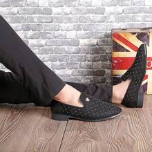 Men's Pointed Toe Rivet Dress Shoes Glitter Modern Metallic Slip On Loafers Plus Size-20256688 - Black - View 9