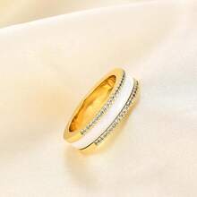 6mm White/Black Ceramic Rings Plus Cubic Zirconia For Women Comfort Fit Engagement Wedding Band Size 5-122025 - 6mm White+Gold - View 2