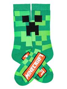 Minecraft Creeper Cubed Character Design Gaming Adult Crew Socks - 綠色 - 查看 2