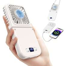 Handheld Portable Fan With Ice Cooler,6 In 1 7000mAh USB Rechargeable Foldable Personal Hand Held Fan,Power , LED Display, 5+2 Speeds For Travel/Summer/Concerts/Lash, Gifts For Men Women - 粉色 - 查看 2