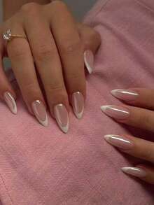 10 pezzi di unghie corte fatte a mano con design ad occhio di gatto, con motivi floreali bianchi e neri, adatte per ragazze o donne da indossare in vacanza o in occasioni speciali. - Bianco - Visualizzare 5