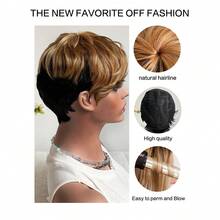High Light Synthetic Wig Short Straight Pixie Short Bob Wig Honey Blonde Mixed With Black Hair For Ladies - Multicolor - View 12