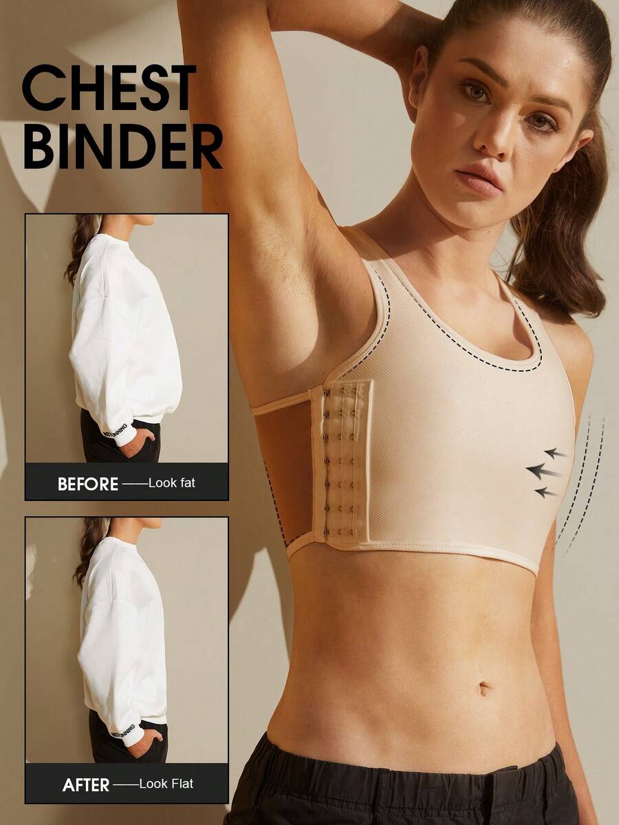 1pc Women Chest Binder, Microshaping Camisole Top, Trans FTM Binder, Adjustable Seamless Compression Vest For Large Bust - Apricot - View 1