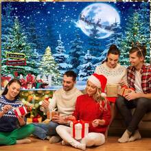 1 Stück Weihnachts-Nacht Winterwunderland Thema Wandteppich Banner 82.7 * 59.1/59.1 * 39.4/39.4 * 29.5 Inches Winterliche Weihnachts-Nacht Dekoration für Weihnachtsfeier, Silvester, Fotografie Requisiten, Fotostudio Requisiten, Restaurant Dekorationen, Party Dekorationen - Verschiedenfarbig - Übersicht 5