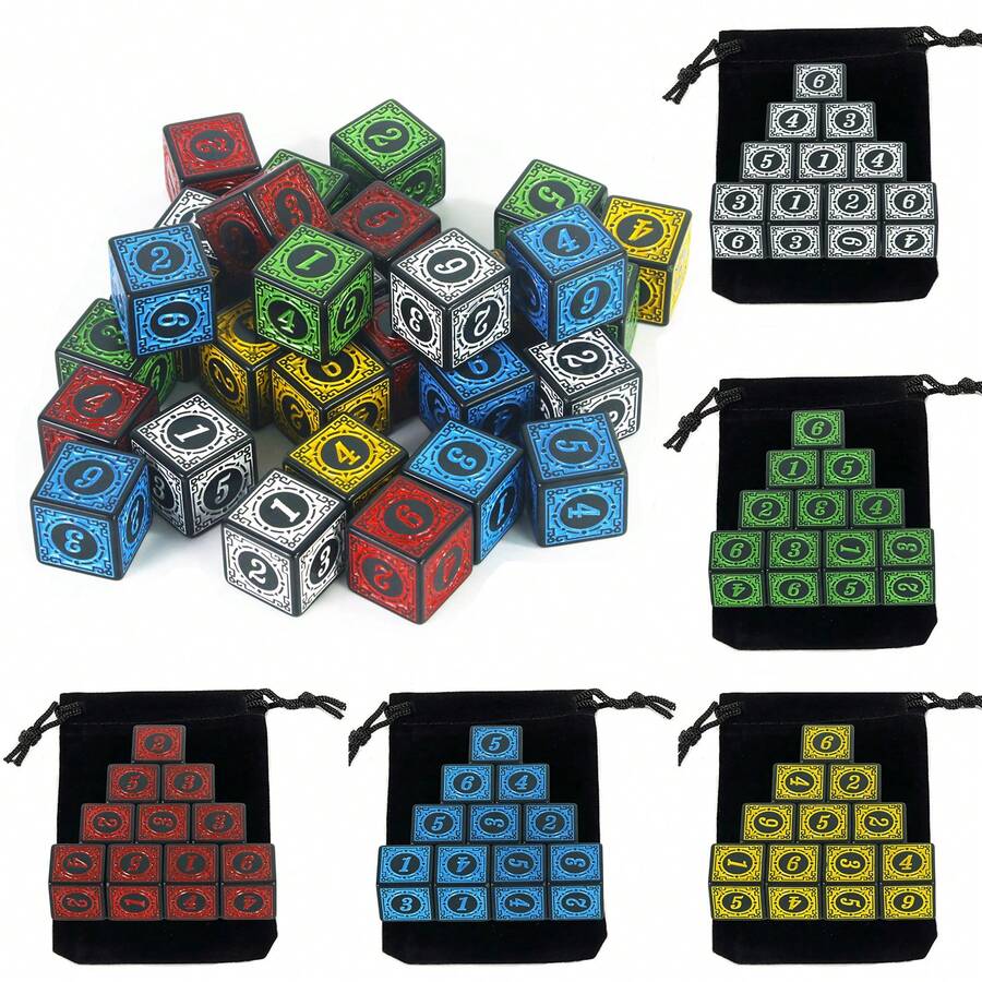 6-Sided Dice Set With Velvet Bag, 10pcs Tabletop Game Accessories, Perfect Christmas, Halloween Gift For Friends