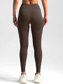 Soyun 女士连体运动裤，侧袋设计，适合瑜伽、户外运动和提臀塑形 - 咖啡棕 - 查看 3