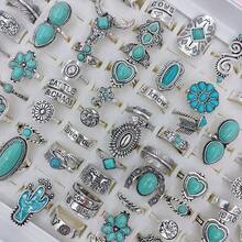 Bộ 20 chiếc nhẫn hợp kim khảm đá ngọc lam tổng hợp, Bộ nhiều món phong cách cổ điển hình xương rồng Bohemian, Nhẫn đeo tay cho cặp đôi cao bồi miền Tây dự tiệc, Trang phục hàng ngày, Quà tặng trang sức thời trang, Giao hàng ngẫu nhiên - 20 chiếc nhẫn cao bồi miền Tây ngẫu nhiên - Xem 6