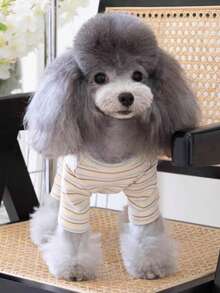 1pc Apricot Striped Pet Dog Clothes, Four-Leg Undershirt, Anti-Shedding, Casual & Cute, Comfortable, Suitable For Small Dogs & Cats, All Seasons