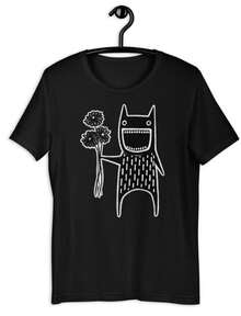 STRAIGHT CUT T-SHIRT Flower Monster Shirt Folk Art Plant Birthday Housewarming Gifts Goth Creepy Cute Funny Garden Houseplants Daisy Bouquet - 黑色 - 查看 1