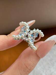 1 chiếc nhẫn ngọc trai pha lê Aquamarine cao cấp kiểu Pháp cổ điển, thiết kế chữ C kép độc đáo, tinh tế, phù hợp cho phụ nữ đeo hàng ngày, dự lễ hội, tiệc tùng, làm quà tặng cho bạn gái/vợ. - Bạc - Xem 7