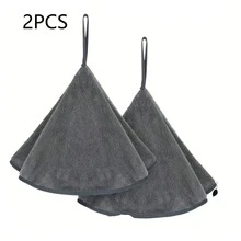 2 pièces Set de serviettes de cuisine, serviette noire, serviette en microfibre super douce, set de serviettes de bain, douces, absorbantes, séchage rapide, serviette ronde à suspendre avec corde de suspension, noir et gris, 50*50cm/20*20 pouces