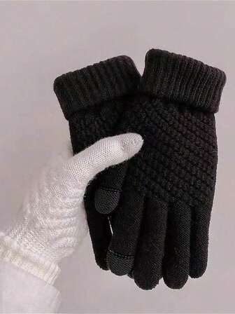 1 Pair Women's Touchscreen Winter Gloves - Fashion Knit Mittens With Thick Cuffs For Cold Weather Snow Gloves
