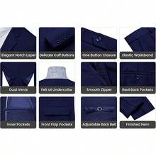 Men's Suits Tuxedo Suit Set 3 Piece 2-Button Solid Prom Wedding Party Vest PantsChristmas WW7J - Màu xanh hải quân - Xem 10