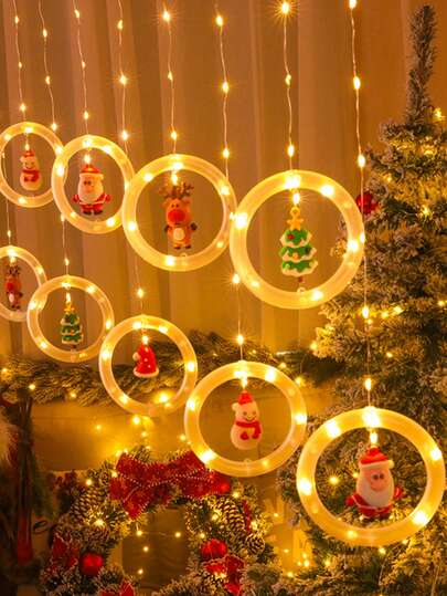 Conjunto de luces LED de cortina de Navidad DIY - Diseño de Papá Noel, renos, muñeco de nieve y árbol | Luces de decoración navideña con cable de cobre alimentadas por USB para el hogar, dormitorio y fiesta, luces de decoración de ventana, luces de cobre para decoración navideña, adornos de árbol de Navidad, luces de decoración de ventana, luces de cobre para decoración navideña, luces de decoración perfectas para el Día de Navidad