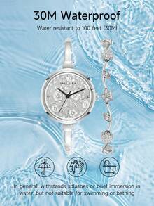 Anne Klein Conjunto de Relógio de Bracelete com Mostrador Floral e Pulseira Decorada com Cristais para Mulheres