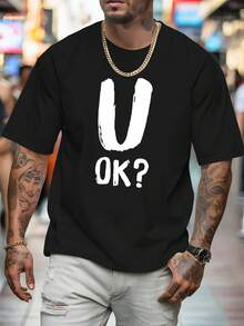 Camiseta de Verano de Manga Corta para Hombre U ok con Impresión del Logo U ok - Top Casual de Playa Transpirable con Cuello Redondo, Versátil para la Piscina y Atuendo Casual, Esencial de Primavera/Verano (Ajuste Regular, Manga Corta) - Estilo Disponible para s & - Negro - Ver 3