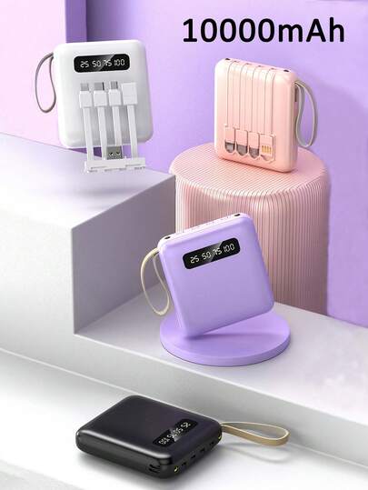 10.000 mAh Hochleistungs-Powerbank, geeignet für Smartphones/Tablets, kompakt & tragbar mit 4 eingebauten Kabeln (USB, Typ-C, Micro-USB), LED-Digitalanzeige, Dual-LED-Leuchten, ideal als Geschenk zu Jahrestag, Geburtstag, Weihnachten, Outdoor-Notfall-Backup-Akku