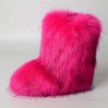 Women's Faux Fur Boots Fluffy Mid-Calf Fuzzy Winter Snow Boots Outdoor Flat Shoes-20256688 - Màu Hồng Tươi - Xem 2