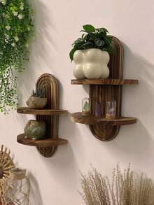 1 pieza Estantería de madera marrón simple, estantería de almacenamiento y organización de múltiples capas, adecuada para decoración de oficina, dormitorio, decoración de pared, exhibición de velas, decoración de pared vintage, fácil de instalar, estantería de decoración de pared minimalista para el hogar, ahorro de espacio - Granate - Ver 2