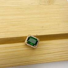 1pc Copper Inlaid Green Rectangular Cubic Zirconia Fashion Clip-On Earrings, Suitable For Daily Wear And Gift