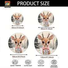 1pc Christmas Red Bathroom Anti-Slip Mat, Flannel Material, Round Floor Mat, Plush Decoration, Suitable For Bathrooms, Doors, Kitchens, Living Rooms And Other Occasions, Machine Washable, Anti-Slip, Christmas Decoration, Can Be Given As A Gift - Multicolor - View 4