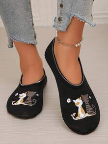 Women's Comfortable & Warm Cartoon Cat Print Indoor Slippers, Suitable For Indoor Floor, Sofa, Leisure And Sports Wear