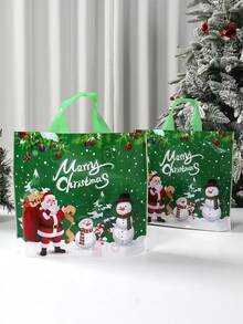 25/50pcs Christmas Handheld Gift Packaging Bag, Christmas Holiday Gift Packages, Hand-Held Bags, Plastic Packaging, Christmas Green Cute Santa Claus Snowman Pattern Gift Packaging Handheld Bag, Merry Christmas Gift Bag, Festive Christmas Eve Souvenirs, Green Plastic Christmas Gift Bags, Holiday Tote Bags, Suitable For Gifts, Shopping, And Party Favors, Perfect For Christmas, New Year, And Other Festive Occasions, 2026 New Year Gift