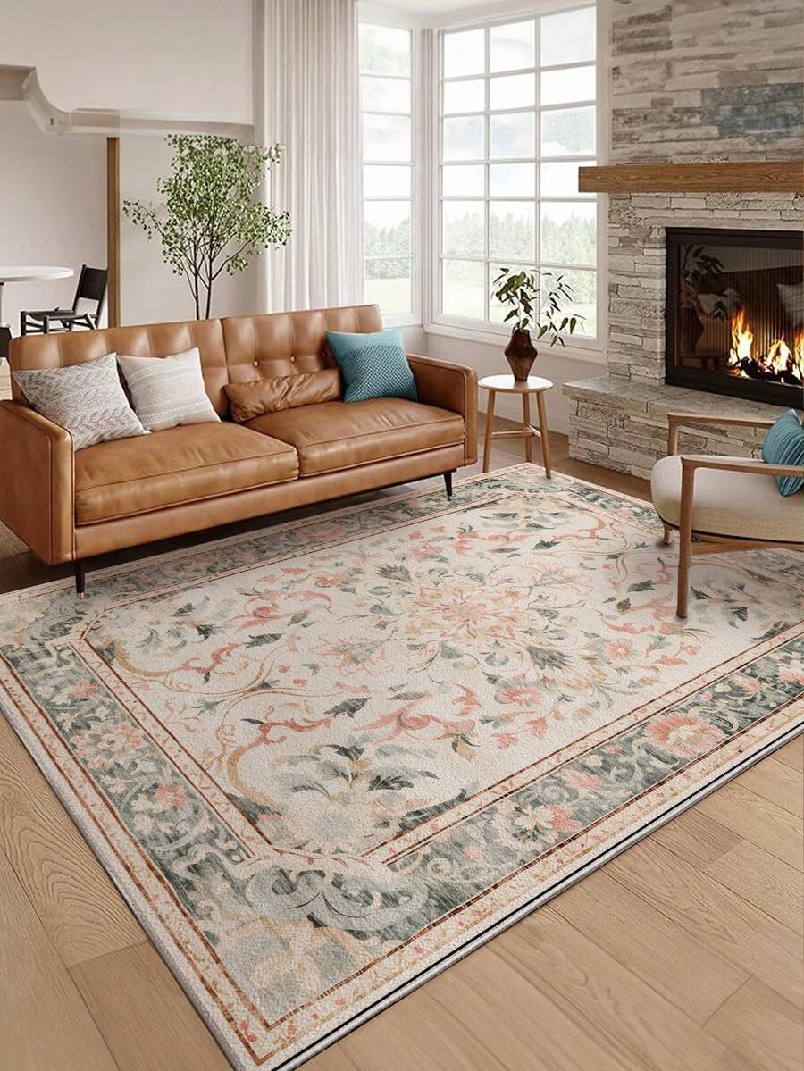 1 Stück hellrosa Wohnzimmer Großer Teppich, bohemian-retro Stil, Flaumiges Material mit 10mm Dicke, weich und angenehm anzufassen, leicht zu pflegen, wasserfest und fleckabweisend, rutschfeste Rückseite, Teppich für Lobby, Schlafzimmer, Wohnzimmer, Badezimmer, Küche, Esszimmer, Büro, Raumdekoration und Fußmatte, für Feiertage.