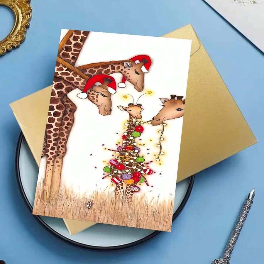 1 pieza Tarjeta de felicitación navideña australiana con sobre, 11cm X 16cm - Diseño encantador de gatos besándose con adornos festivos, ideal para amigos, familiares y amantes de los gatos, tarjeta de celebración navideña conmovedora