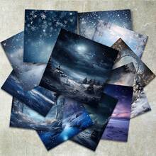 36 Sheets 6inch Romantic Forest & Starry Sky Snow Landscape Scrapbooking Paper, Suitable For Bullet Journals, Collages, Greeting Cards, Photo Albums And Crafts - Blue - View 6