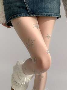 1 Pair Super Thin Apricot Color Rhinestone Studded Sexy Fashion Pantyhose, Suitable For Fashionable Wear, Cozy - Apricot - View 7
