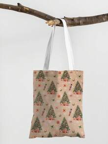 1 Stück Weihnachtsbaum Muster Tragetasche, große Kapazität Schultertasche, Damen Lässig Handtasche, Segeltuch Tragetasche geeignet für Arbeit, Schule, Einkaufen