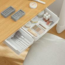 FRETONBA Schublade unter Schreibtisch, 2 Stück Schubladen Organizer Aufbewahrungsbox, Selbstklebende Schubladen Organizer für Büro, Versteckte Schubladenbox Weiße