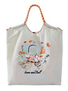 1pc New Casual Embroidered Floral Car Pattern Lightweight Nylon Large Capacity Tote Bag, Suitable For Commuting, Party, Shoulder & Crossbody Bag With Strap