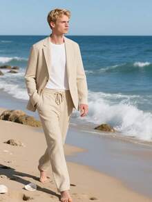 Men's Linen Suits 2 Piece Casual Regular Fit Linen Blazer Jacket And Pants For Summer Beach Weddinghalloween - 黑色 - 查看 10