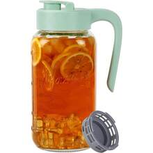 Mason Jar Pitcher With Tea Filter Airtight Leakproof Glass Pitcher With Lid 64 Oz Sun Tea Glass Jar For Outside Perfect For Sun Tea Lemonade And Iced Tea - Green - View 1
