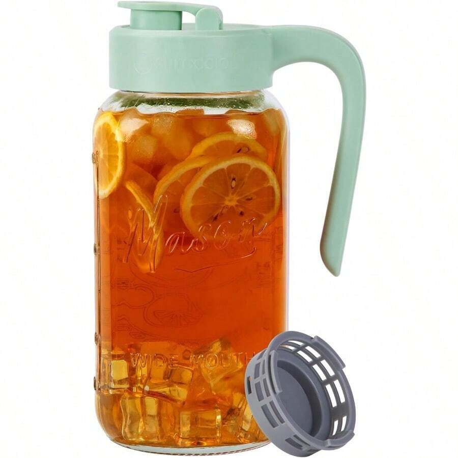 Mason Jar Pitcher With Tea Filter Airtight Leakproof Glass Pitcher With Lid 64 Oz Sun Tea Glass Jar For Outside Perfect For Sun Tea Lemonade And Iced Tea - Green - View 1
