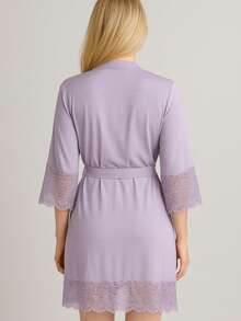 Women's Robe Lace Bathrobe Luxury Contrast Hobby Romantic Lingerie Honeymoon Bride Comfortable - 紫丁香色 - 查看 4