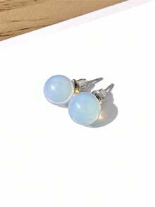 1 Pair 8mm Round Natural Stone Stud Earrings, Elegant & Fashionable Jewelry For Women - 8mm Natural Stone Earrings - View 15