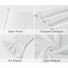 LOMON 3/4 Sleeve Cropped Cardigan Women Lightweight Open Front Bolero Shrug Dresses - 白色 - 查看 5